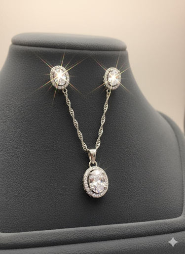 925 Silver Starlit Oval Pendant Set